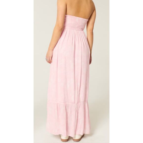 Hollister Strapless Crochet pink maxi dress slit lined Large boho beachy y2k - Picture 2 of 8